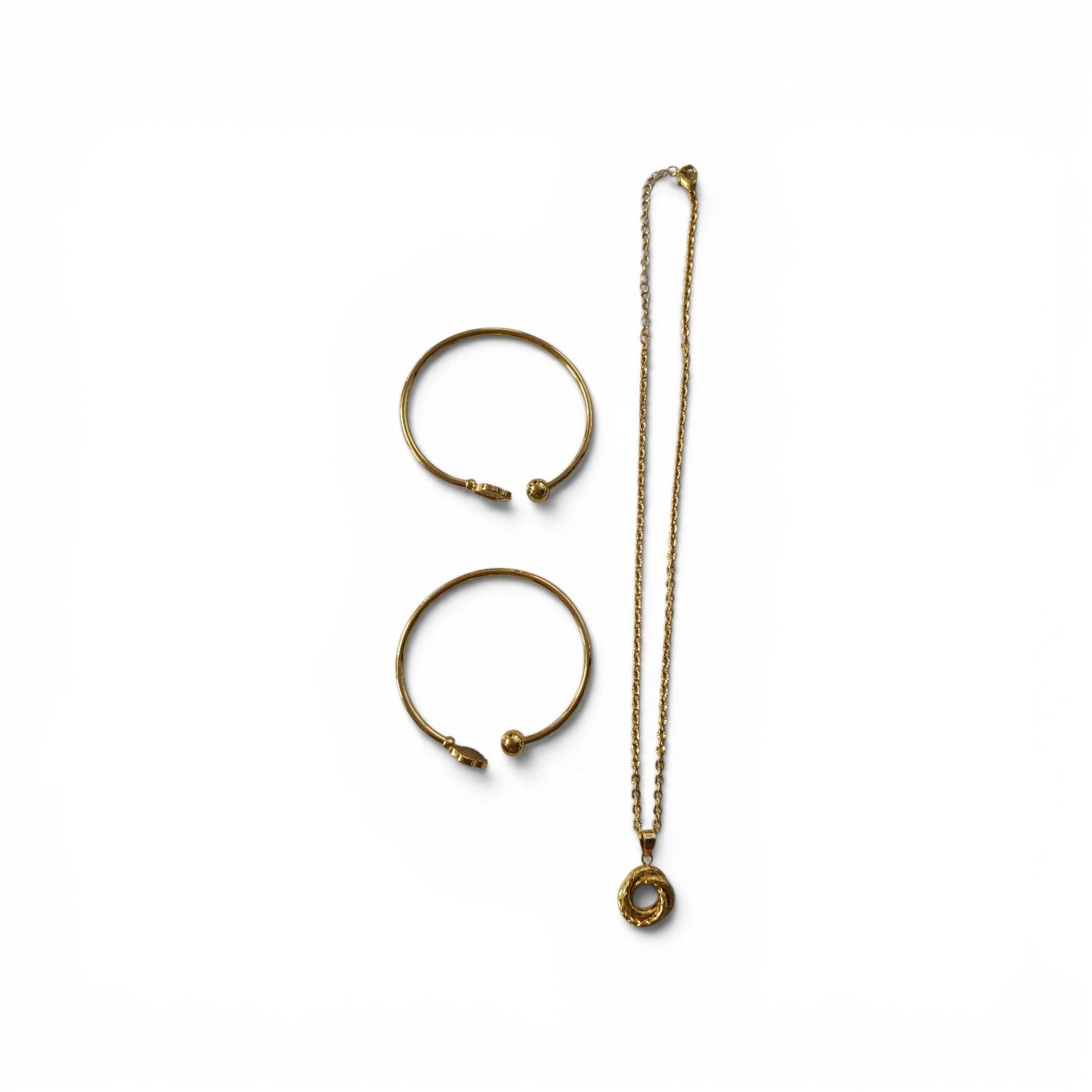 Elegantes Schmuckset Goldfarben – Halskette mit Ring-Anhänger & Creolen für Damen
