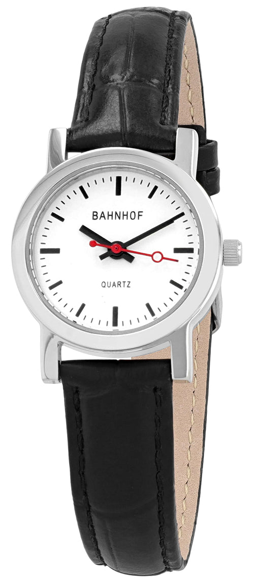 Bahnhof Damenuhr mit Echtlederarmband
