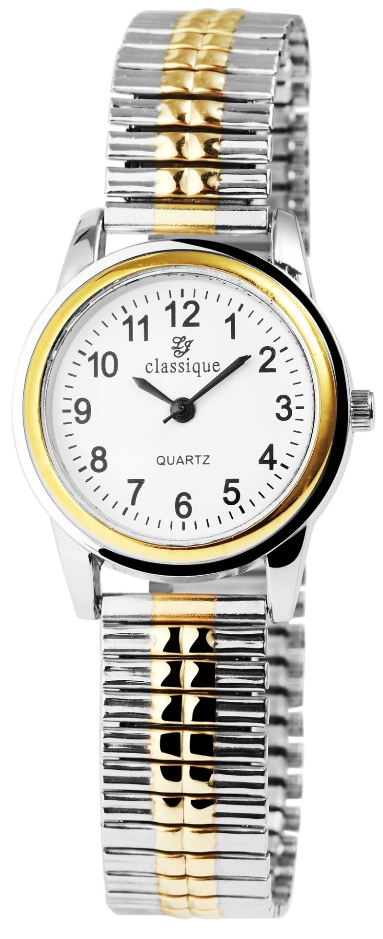 Classique Damenuhr mit Edelstahl-Zugarmband Ø 28 mm, bicolor/ weiß